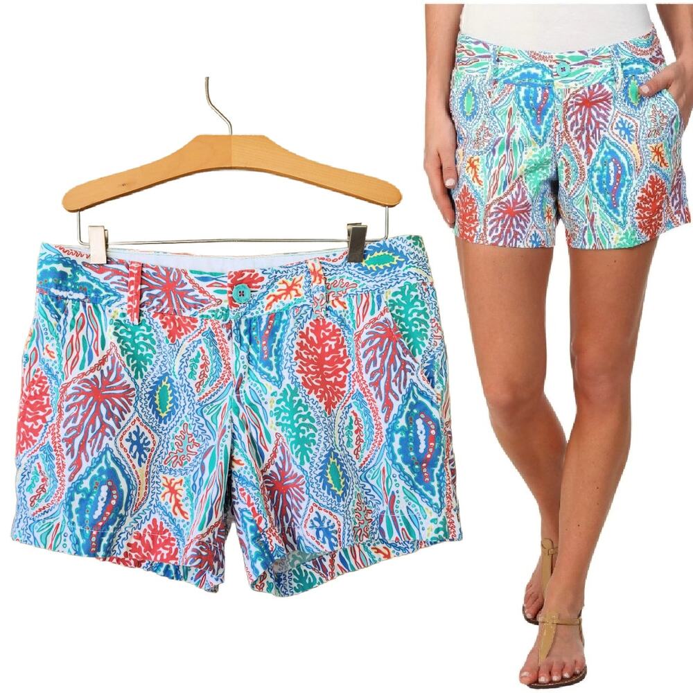 Lilly Pulitzer Callahan Shorts Size 6 Multi Let Minnow Coral Blue Coastal Preppy